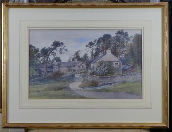 Edward Arden (Tucker), watercolour, Cottages and pine trees(-)